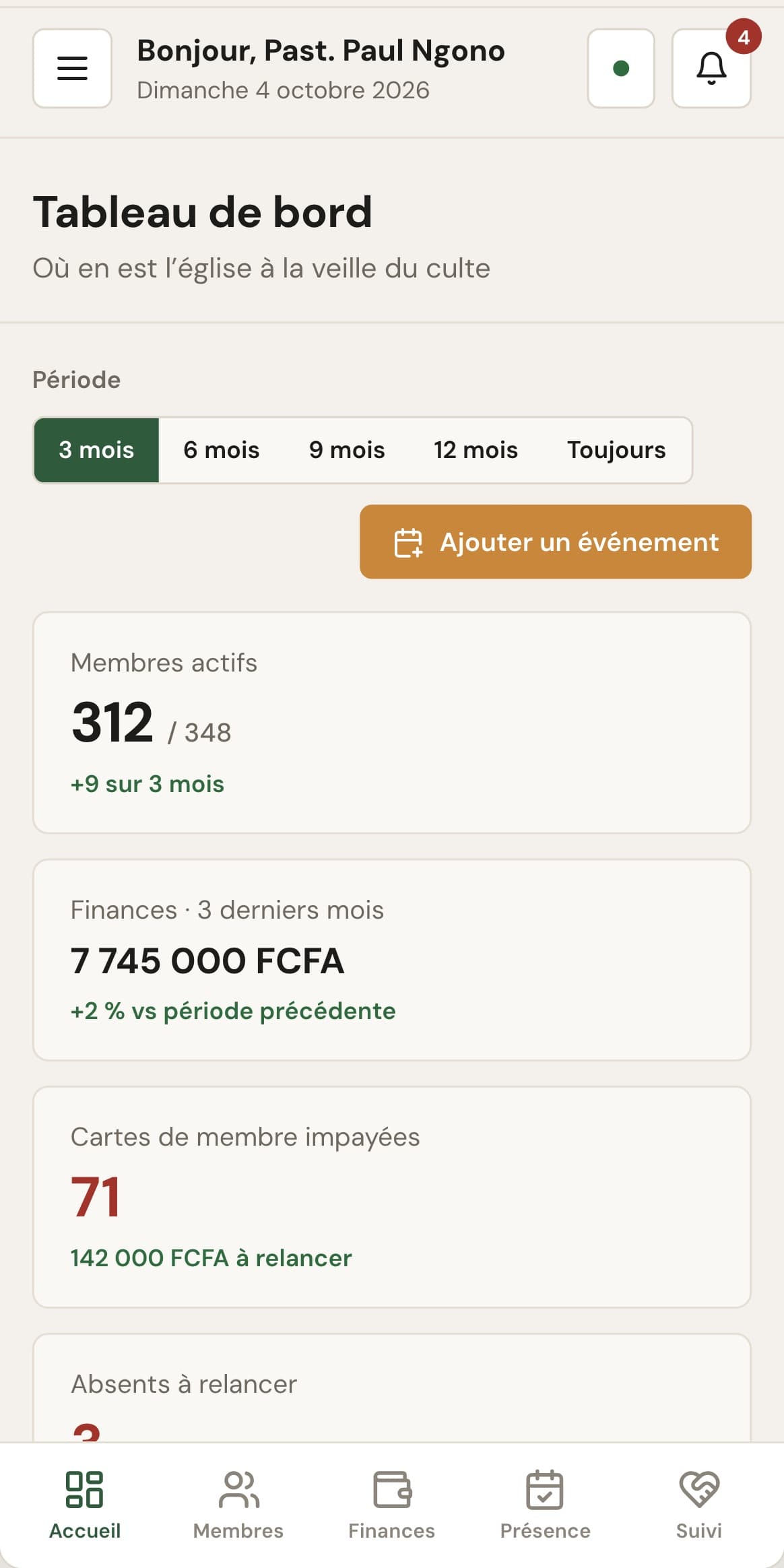 Tableau de bord